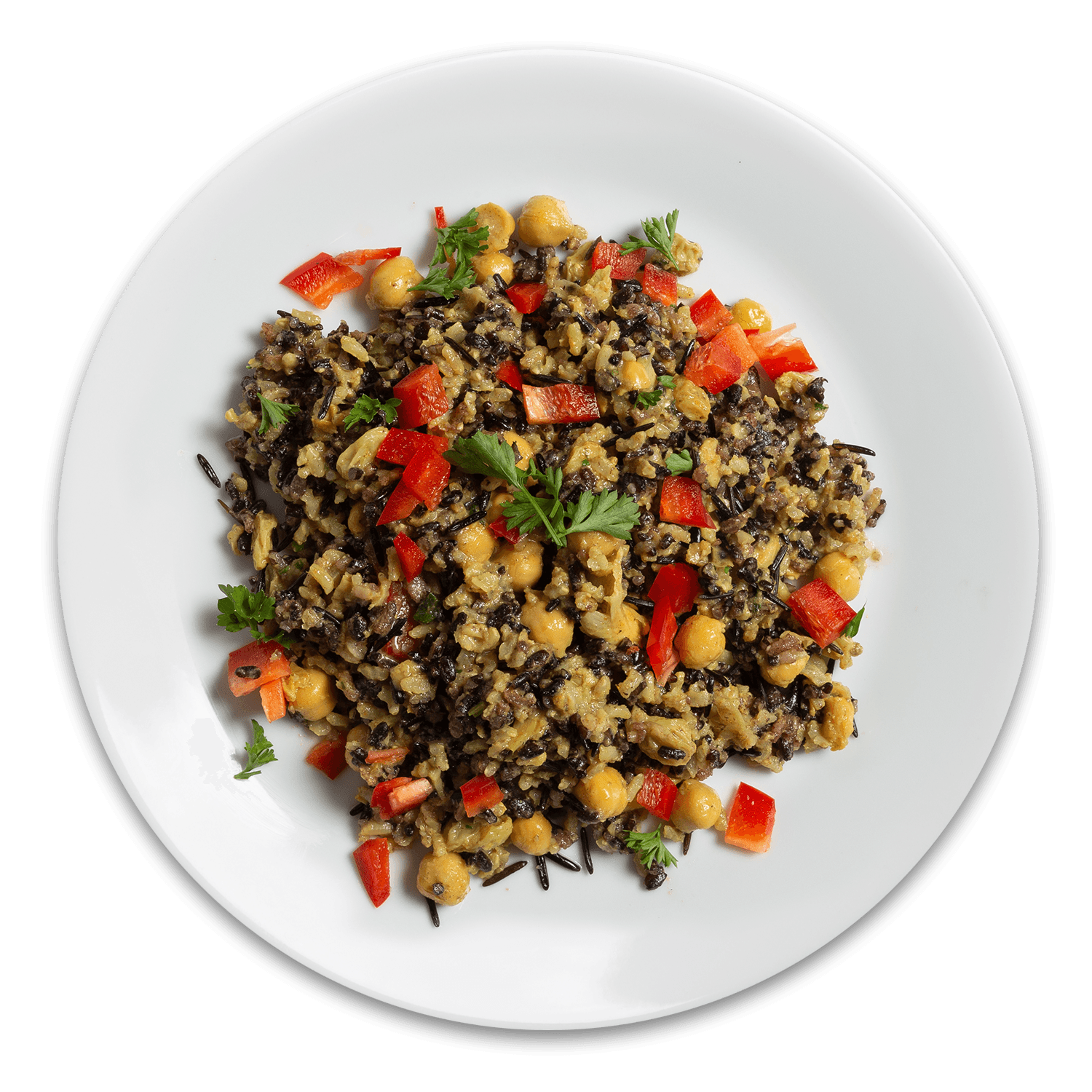 Curried Wild Rice with Chickpeas, Red Bell Peppers, Artichoke Hearts & Golden Raisins